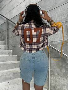 Rovax Women's Plaid Lapel Single-Breasted Casual Versatile Daily Commute Short Sleeve Shirt - Multicolor - View 1