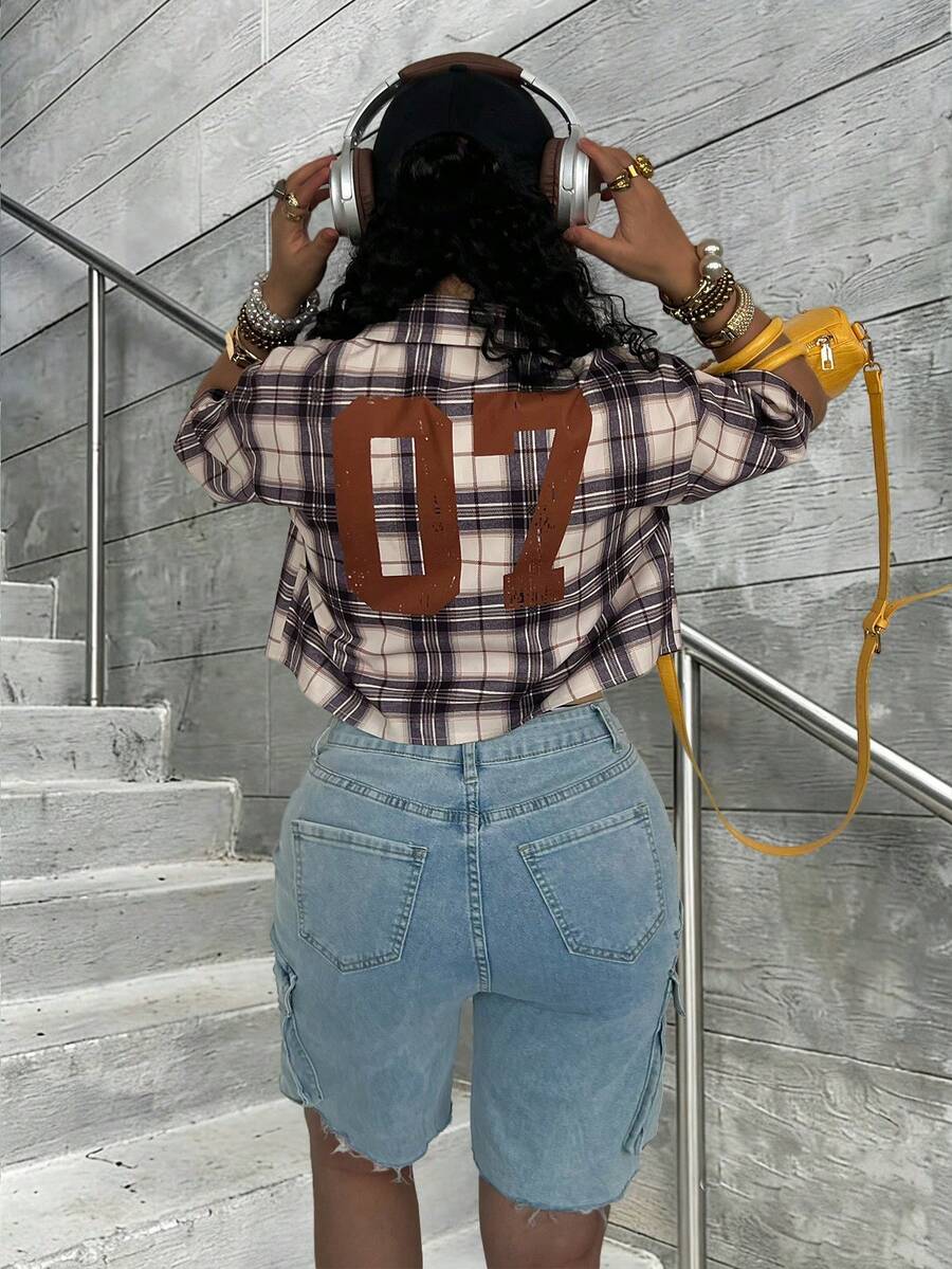 Rovax Women's Plaid Lapel Single-Breasted Casual Versatile Daily Commute Short Sleeve Shirt - Multicolor - View 1