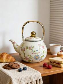 Cirelle 1升珐琅茶壶，法式花卉图案，金色把手——多功能茶壶，可用于泡茶或咖啡，是任何厨房的理想礼物 - 彩色 - 查看 8