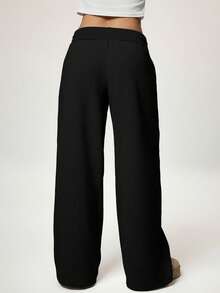 SHEIN Forever 21 女士纯色休闲裤 - 黑色 - 查看 2