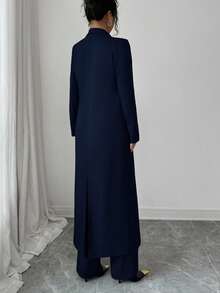 Elenzga 两件套：女士优雅翻领长袖长款外套搭配直筒裤两件套，精致优雅，适合办公室、通勤、街头风、法式浪漫、休闲、中东复古、下午茶、派对、感恩节、返校季、秋冬季等场合。 - 藏蓝色 - 查看 2