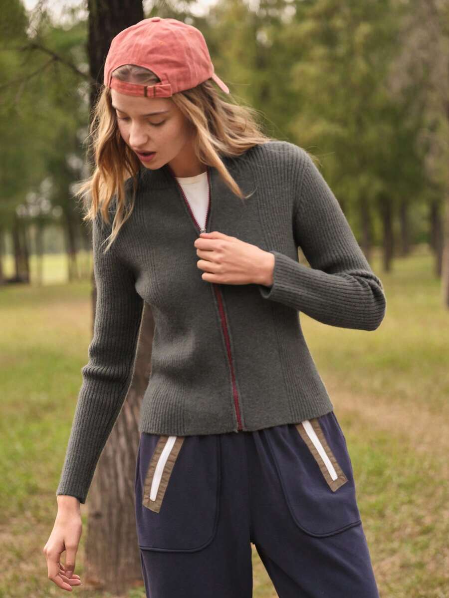 SHEIN In My Nature 常规款长袖针织开衫 - 綠色 - 查看 1