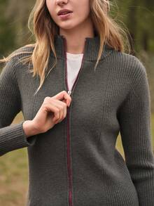 SHEIN In My Nature 常规款长袖针织开衫 - 綠色 - 查看 8