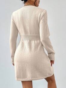 EMERY ROSE Vestido de suéter de cuello redondo de punto trenzado casual para mujer, otoño/invierno