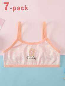 7 Pack Young Girls Undershirt,Sleeveless Tank Tops With Weekday Prints,Pastel Colors Round Neck Layering Camisole For Everyday Casual Wear & Gifts - Multicolor - View 6