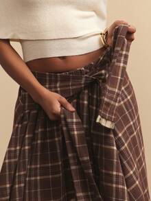 NYA SZN Skirt High Rise Loose Tie Knot Plaid Red Yellow Grunge Holiday Festive Winter Valentines Day Special Occasion Elegant Luxury Carnival Outfits For Women - Multicolor - View 4