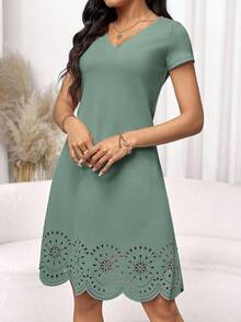 Editum 女士時尚純色中空短袖連衣裙