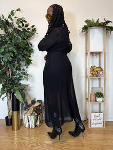 Truni Plus Size Women Mesh Long Sleeve Dress, Summer, For Pear Triangle Body Shape - Black - View 2