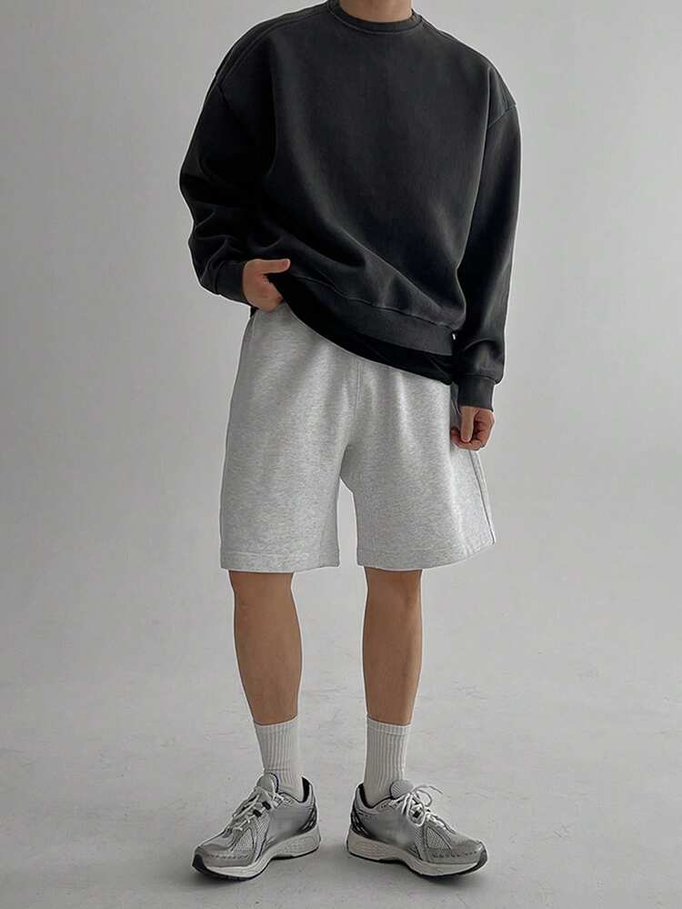 Men's Solid Gray Elastic Waist Shorts, Summer