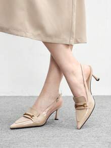 CUCCOO BIZCHIC Women's Fashionable Elegant Metal Decor Pointed Toe Pumps For Commuting - Beige - View 5