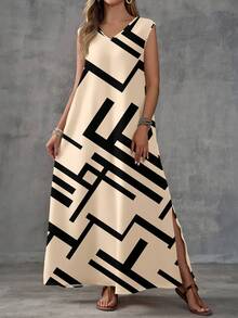 EMERY ROSE Đầm kaki họa tiết hình học dành cho nữ, thích hợp cho lễ hội mùa xuân/hè, phong cách thường ngày. - Nhiều màu - Xem 4