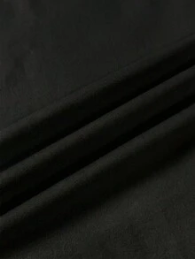 SHEIN EZwear 女士休闲褶皱腰部露肩23号印花短袖T恤，适合夏季穿着 - 黑色 - 查看 5