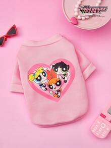 THE POWERPUFF GIRLS X PETSIN 1件装，3个小女孩踢足球，爱心印花宠物无帽，粉色秋冬加厚保暖宠物衣服 - 粉色 - 查看 2