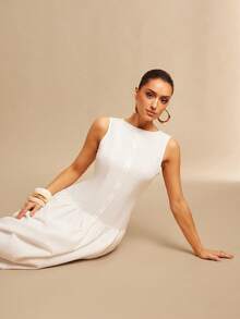 Silquee Váy chữ A cổ tròn không tay dành cho nữ, Xuân/Hè - trắng - Xem 7