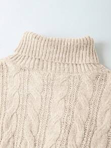 SHEIN Franclia 新款秋冬欧美休闲高领修身中长针织毛衣连衣裙 - 杏色 - 查看 6