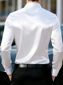 Manfinity Mode Men's Textured Design Casual Business Long Sleeve Shirt White And Gold Dress Shirt Men Business Shirts Satin Men Shirt White Collar Shirt Business Casual Men Shirt Old Money,Daily Leisure, Weekend Trips, Outdoor Activities, Travel Expeditions, Relaxed Work Environments Or Semi-Formal Occasions, Boyfriend/Husband Gift, Anniversary /Birthday Gift Party Christmas New Years Wedding White Satin Shirt Men White Business Shirt Mens Dress Shirt