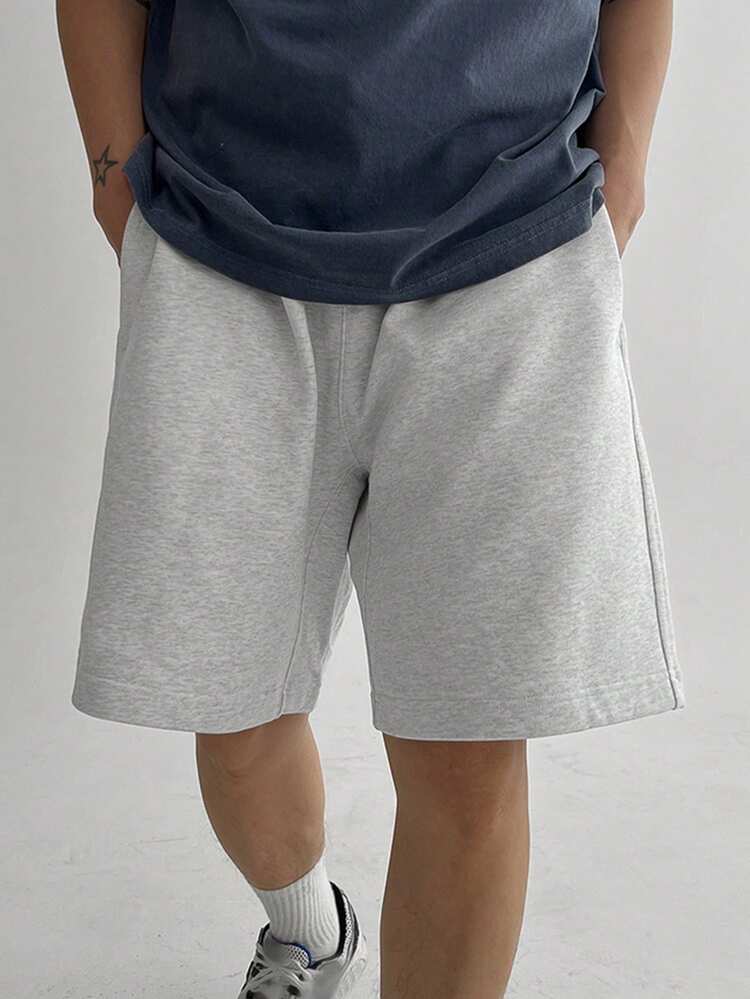 Men's Solid Gray Elastic Waist Shorts, Summer