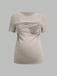 SHEIN Áo cho bà bầu tay ngắn cổ tròn màu trơn, kiểu dáng thường ngày, áo cho con bú 3 mảnh, áo cho con bú. - Nhiều màu - Xem 13