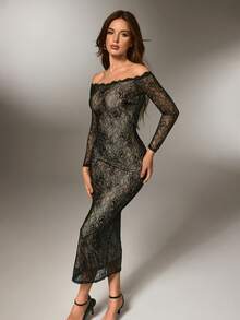 Nuvra Robe de maintien à manches longues et décolleté profond avec double couche et doublure. Robe galbante et sculptante pour la taille et les fesses, longueur intégrale - Noir - Voir 10