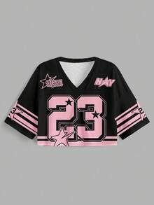 Slaydiva 女士休闲V领宽松短款五分袖网眼T恤，适合夏季穿着，也适合运动比赛。 - 彩色 - 查看 3