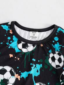 SHEIN Bộ đồ ngủ gồm 2 chiếc áo thun dài tay cổ tròn in họa tiết bóng đá phát sáng trong bóng tối và quần ngủ Pijama cho bé trai, mềm mại và thoải mái - màu xanh lá - Xem 7