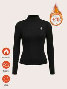 Tseoso Áo thun dài tay nữ màu trắng in logo hươu, kiểu dáng tối giản, đa năng, có lớp lót giữ nhiệt - Mẫu áo thanh lịch và ấm áp cho mùa thu/đông, thích hợp cho hẹn hò, tập gym, hoạt động ngoài trời, thể thao, công sở và đi làm. - màu đen - Xem 4