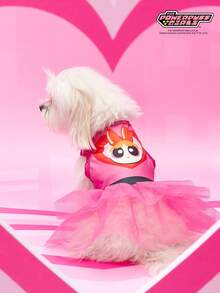 THE POWERPUFF GIRLS X PETSIN 1件红色兔子女孩爱心印花宠物裙玫瑰红简约风格亲肤透气宠物衣服 - 玫紅色 - 查看 5