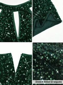 Rafferiza 黑色亮片露背弹力性感无袖修身连衣裙/约会/派对/夜店/街头/万圣节/情人节/生日礼服/春/夏/秋/冬新款短裙 - 墨綠色 - 查看 7