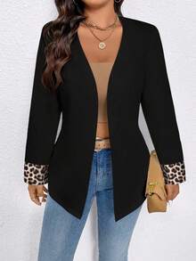 EMERY ROSE Women's Casual Long Sleeve Blazer Jacket With Leopard Print Patchwork - Black - View 5