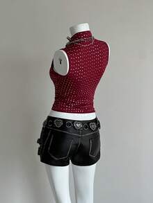 EgrlEra Women's Fashionable Wine Red Camisole,Sparkly Top - Burgundy - View 2