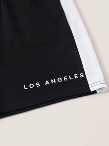 2pcs Tween Boy Black And White Patchwork Top And Shorts Set,College Style Summer Casual City Break Outfit For School,Commuting,Daily Wear And Sports - Black and White - View 6