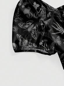 ROMWE Goth Vestido de corte bajo estilo gótico punk de talla grande - Negro - Ver 3