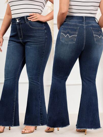 EMERY ROSE Plus Size Women Vintage Washed Embroidered Denim Jeans, Autumn/Winter