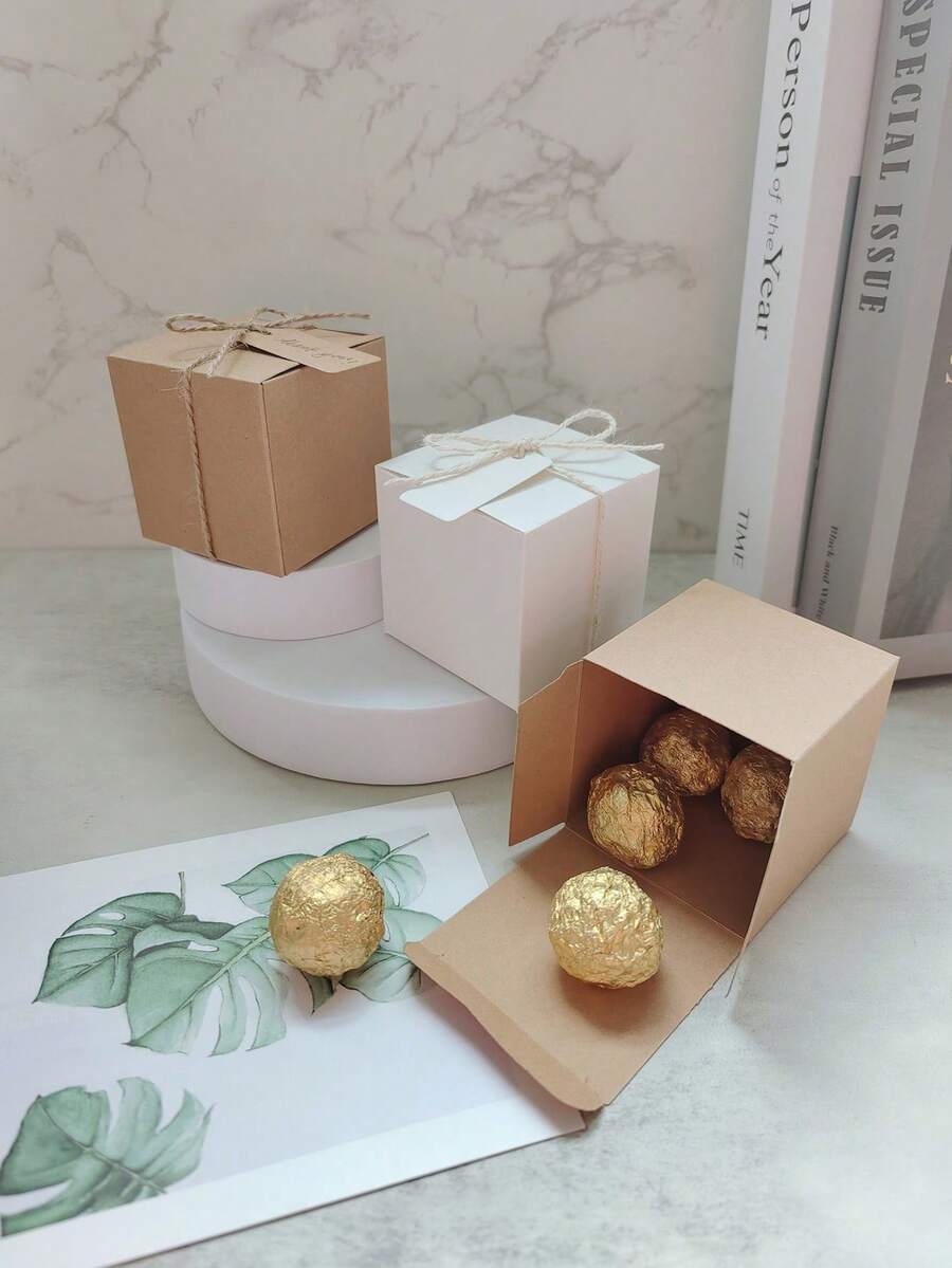 1/5/50pcs 7*7*7cm Square Shape Gift Boxes, Candy Boxes, Party Favor Boxes, Wedding & Baking Supplies - White - View 1
