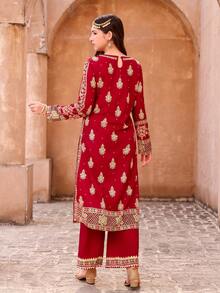 阿巴雅长袍少女民族风连衣裙，优雅礼服，精致刺绣，适合春秋季婚礼和宴会。 - 彩色 - 查看 2