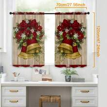 2Pcs Christmas Festival Atmosphere Christmas Tree Curtain Rod Kitchen Curtains, Modern Style, Digital Printing Curtain Rod Short Curtains, Suitable For Christmas And Four Seasons - Multicolor - View 5