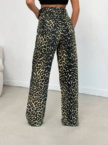 EURMUSE 100% Cotton MID RISE WIDEEG CUT LEOPARD PETITE JEAN - Multicolor - View 2