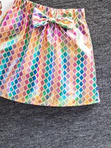 Sparklyn 2pcs/Set Toddler Girls' Cute Printed Short Sleeve Round Neck T-Shirt + Printed Skirt Casual Versatile Spring/Summer Outfit Skirt Summer Sets For Girls Kid Set Skirt And T Shirt Birthday Outfits For Girls Skirt Girl Shirt And Skirt Set Rainbow Skirt Kids - Multicolor - View 9