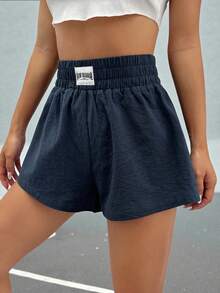 SHEIN EZwear Letter Patched Detail Wide Leg Shorts