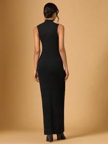 Briarwyn Đầm dệt kim không tay cổ đứng màu trơn, chất liệu gân, dáng thanh lịch, thắt eo, thích hợp cho các bữa tiệc và sự kiện mùa thu/đông, trang phục Valentine cho nữ, đầm dệt kim thanh lịch cho nữ, phong cách cổ điển, đầm dệt kim đen, trang phục mùa hè, trang phục nghỉ hè, trang phục mùa xuân cho nữ, ngày lễ tình nhân, đầm dự tiệc thanh lịch, đầm dự đám cưới cho nữ, đầm dài thường ngày. - màu đen - Xem 3