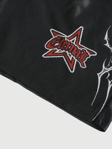 ROMWE MEN Men's Casual Street American Comic Girl Print T-Shirt And Drawstring Waist Shorts Set - Grey - View 8