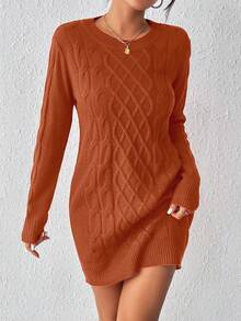 SHEIN LUNE Women's Twist Knit Sweater Dress For New Year Clothes - Coral Orange - View 3