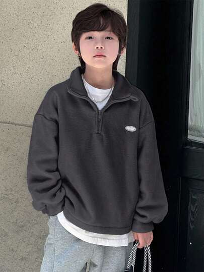 DAZY Plus Size Boys Casual Loose Fit Sweatshirt With Silicone Label, Autumn