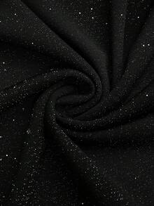 Sweetra Plus Size Women Crew Neck Ruched Vintage Romantic Bodycon Glitter Cute Minimalist Dress - Black - View 4