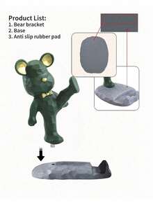 1pc Cartoon Bear Shaped Phone Stand, Compatible With Both Mobile Phones And Tablets, Suitable For Office Desktop, Bedside, Living Room, Study, Bedroom, Gifts, Etc.! Back To School - Green kick - View 2