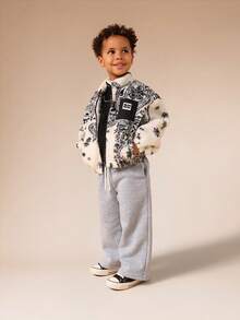 SUMWON Boys Paisley Print Fuzzy Fleece Zip Through Jacket Winter Warm Outerwear Borg Lined Coat - Black and White - View 3