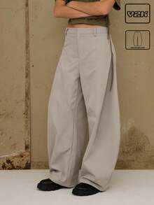 COUREZ Low Rise Medium Balloon Trousers With Side Pleats Detail In Nylon/ Y2K Fall Winter Clothes For Women Streetwear Baggy Oversized Bottoms Going Out New Years - Grey - View 1