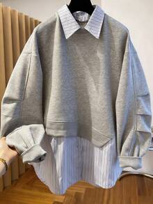 GlowEve Women's Fashionable Patchwork Shirt Layered 2 In 1 Sweatshirt - Multicolor - View 1