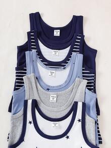 Young Boys Undershirt-5 Packs Tank Tops Navy Stripes Stars Solids Sleeveless Round Neck Layering Essentials Comfortable Four Seasons Everyday Sleep School Play Holiday 2026 Must Have Closet Basics Classic Minimalist Easy Machine Washable - Multicolor - View 4