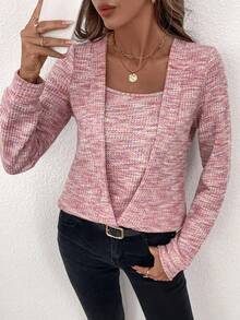 Editum Women's Elegant Pink Waffle Pattern Square Neck Sports Pullover Sweatshirt In Fall/Winter - Pink - View 4